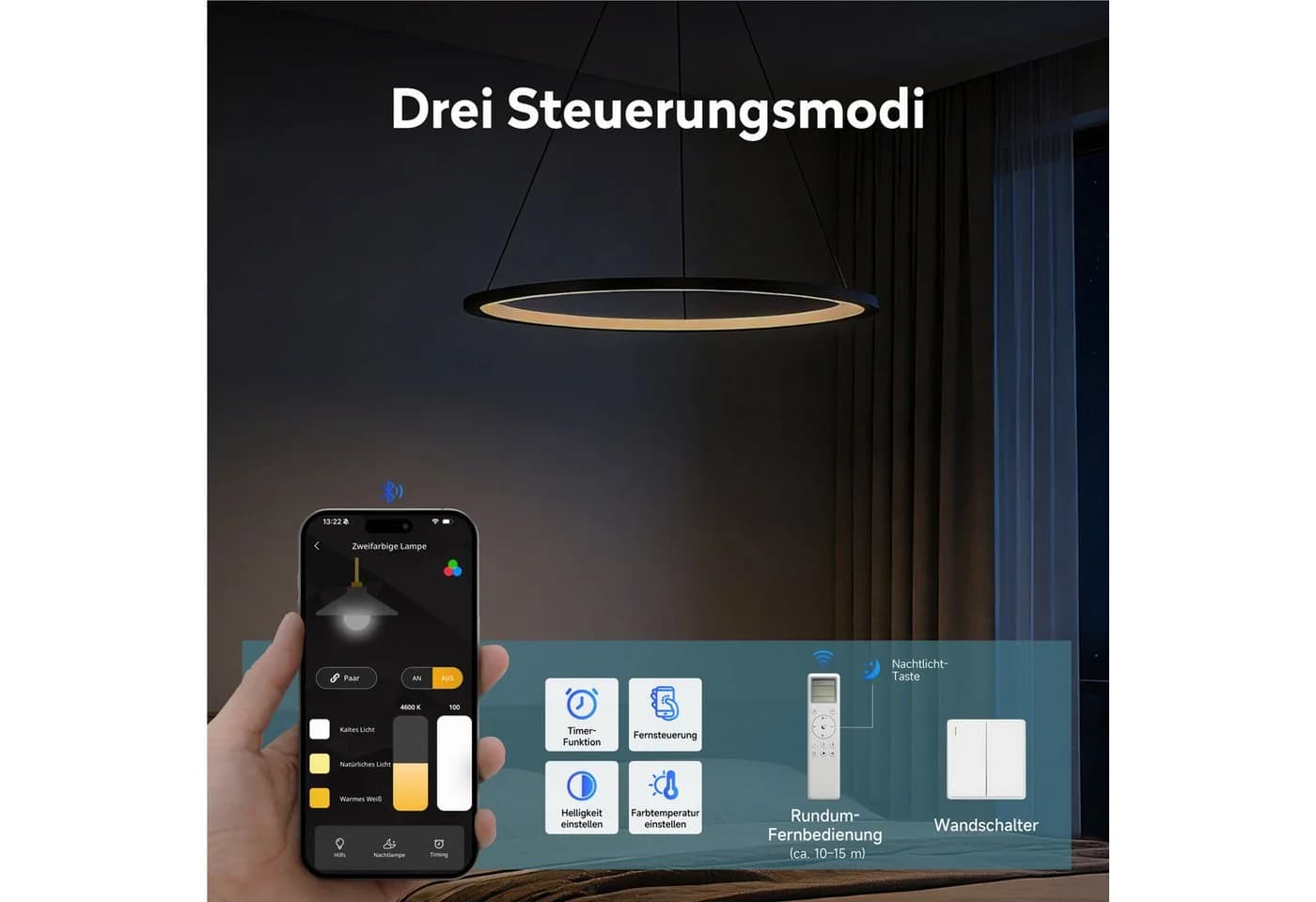 doporro Pendelleuchte Luvina01 Gold höhenverstellbar dimmbar LED - Bild 4