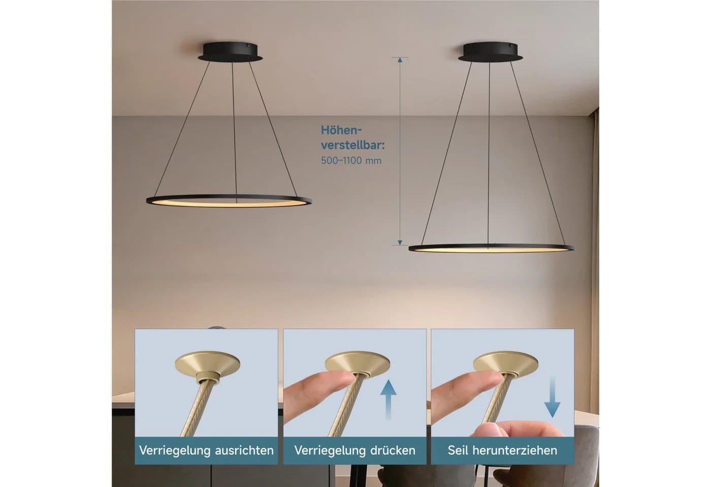 doporro Pendelleuchte Luvina01 Gold höhenverstellbar dimmbar LED - Bild 5