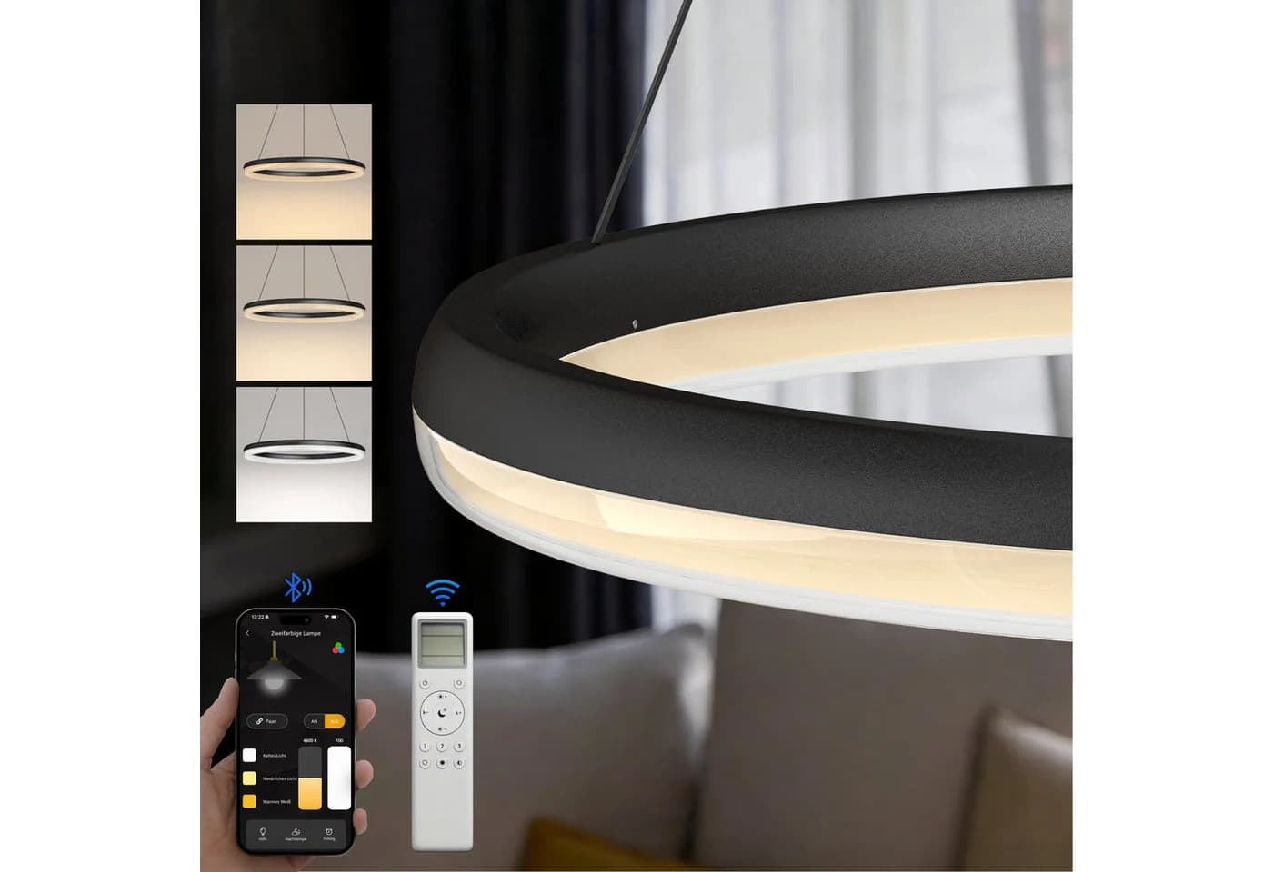 doporro Pendelleuchte LED dimmbar CRI 95 Sandschwarz - Bild 3