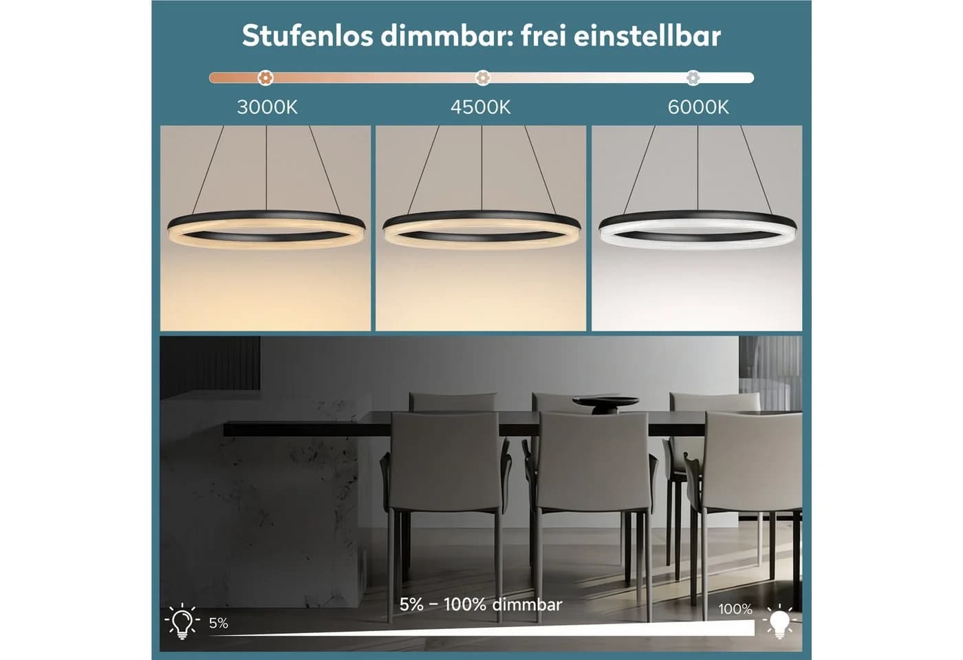 doporro Pendelleuchte LED dimmbar CRI 95 Sandschwarz - Bild 4