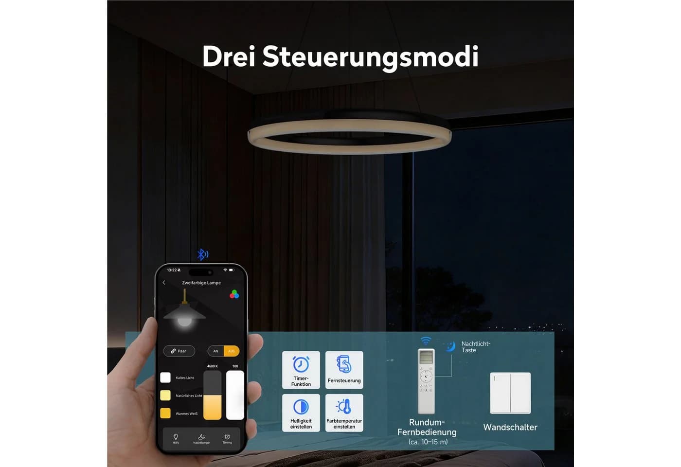 doporro Pendelleuchte LED dimmbar CRI 95 Sandschwarz - Bild 5