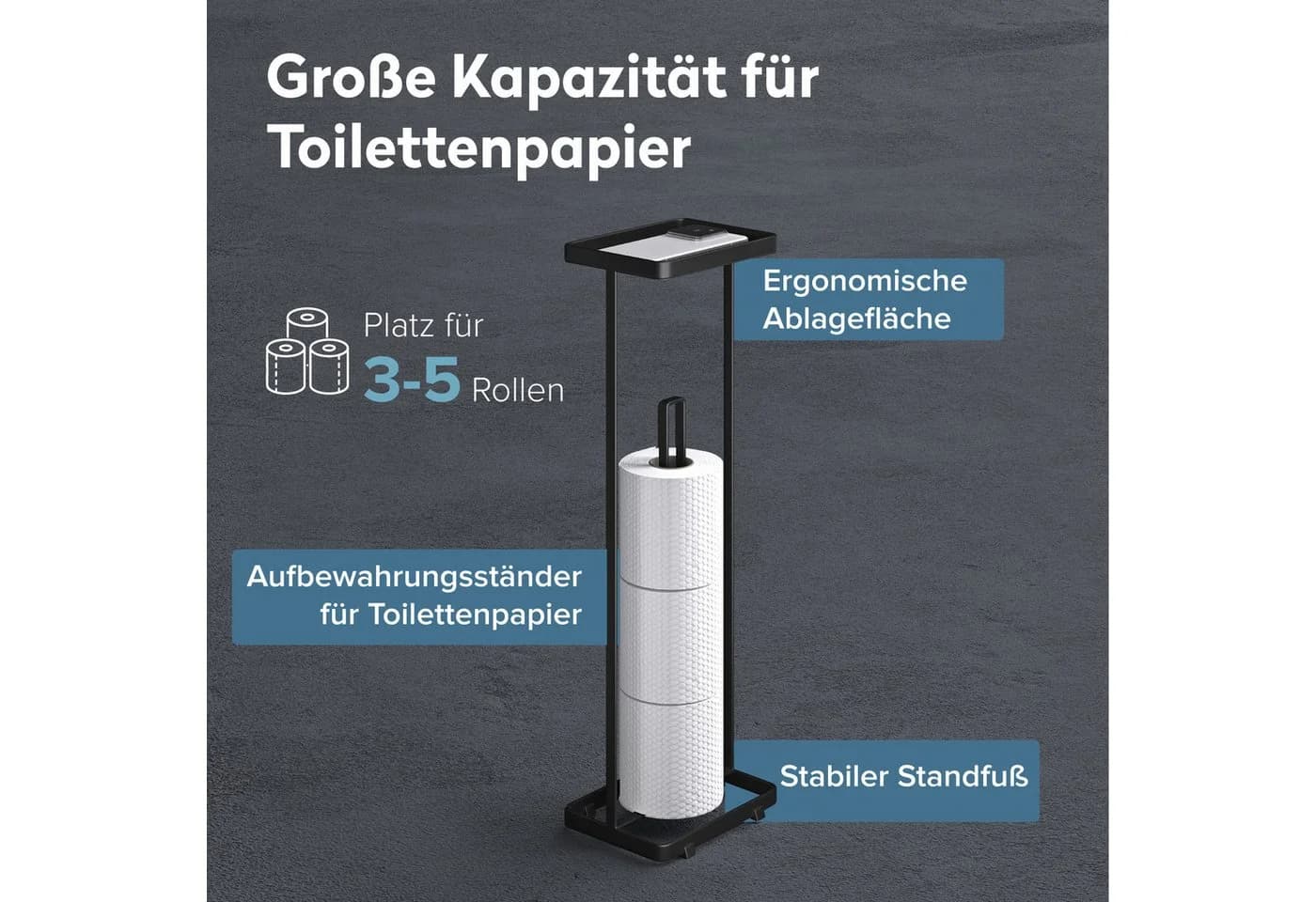 doporro Toilettenpapierhalter Stehend Matt Schwarz/Weiß - Bild 3