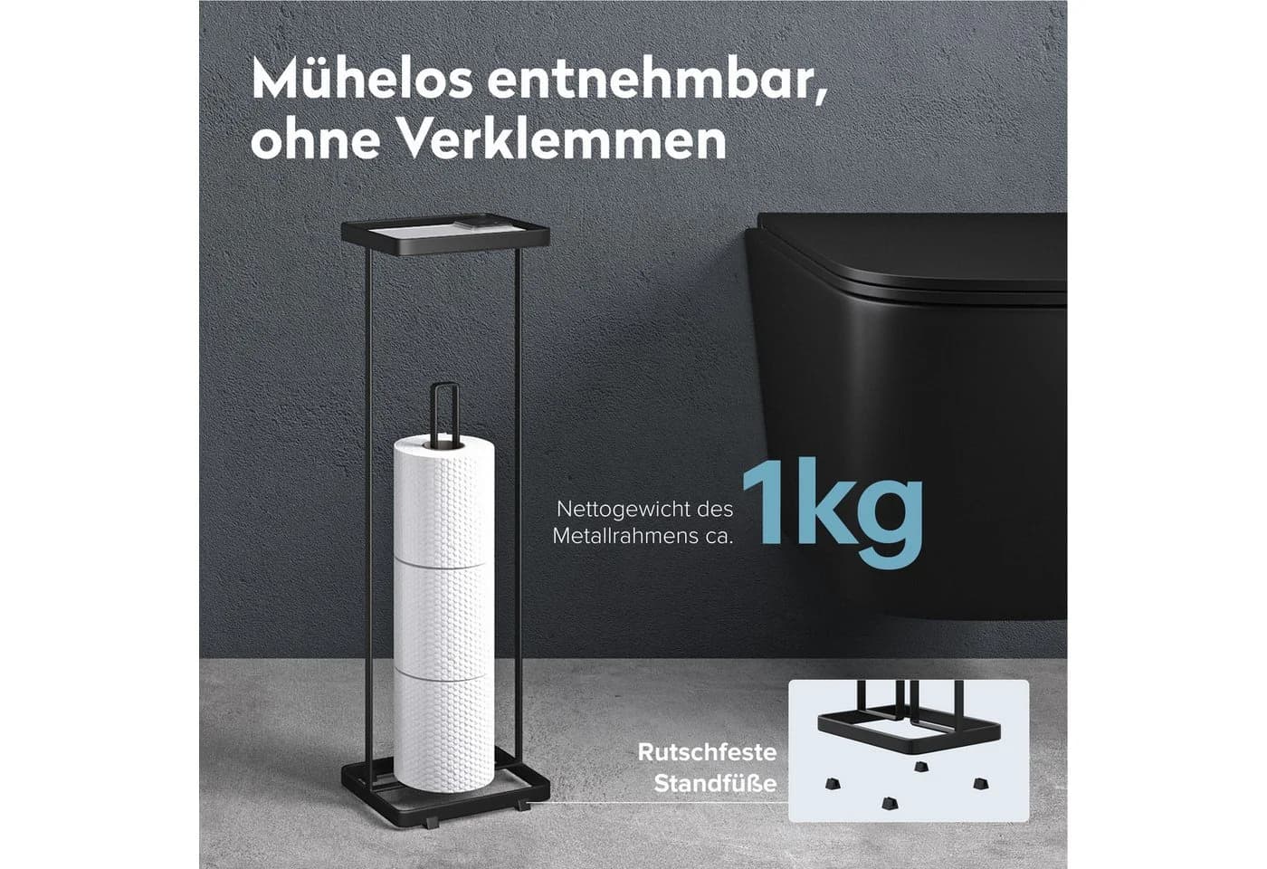 doporro Toilettenpapierhalter Stehend Matt Schwarz/Weiß - Bild 5
