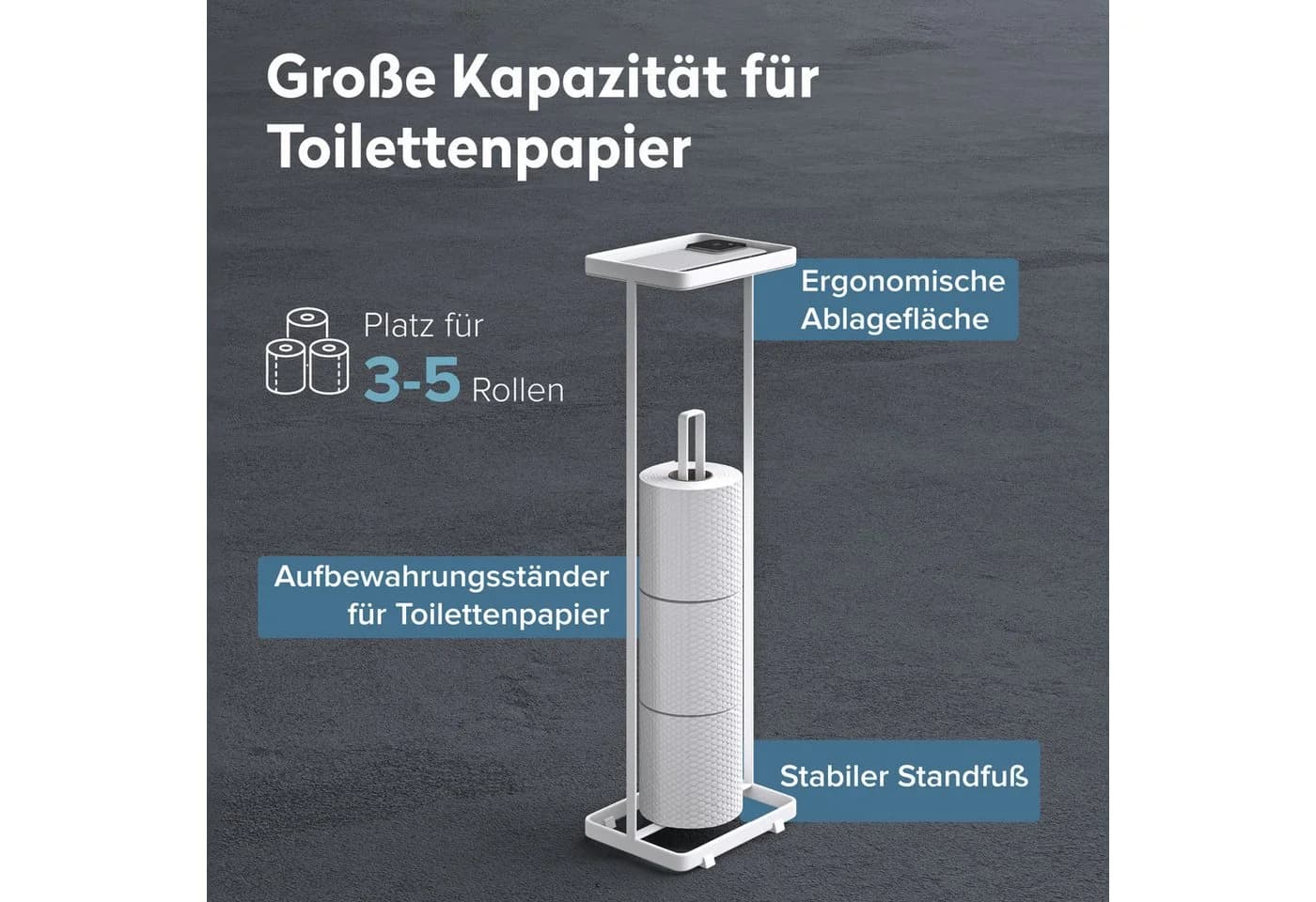 doporro Toilettenpapierhalter Stehend Matt Schwarz/Weiß - Bild 3
