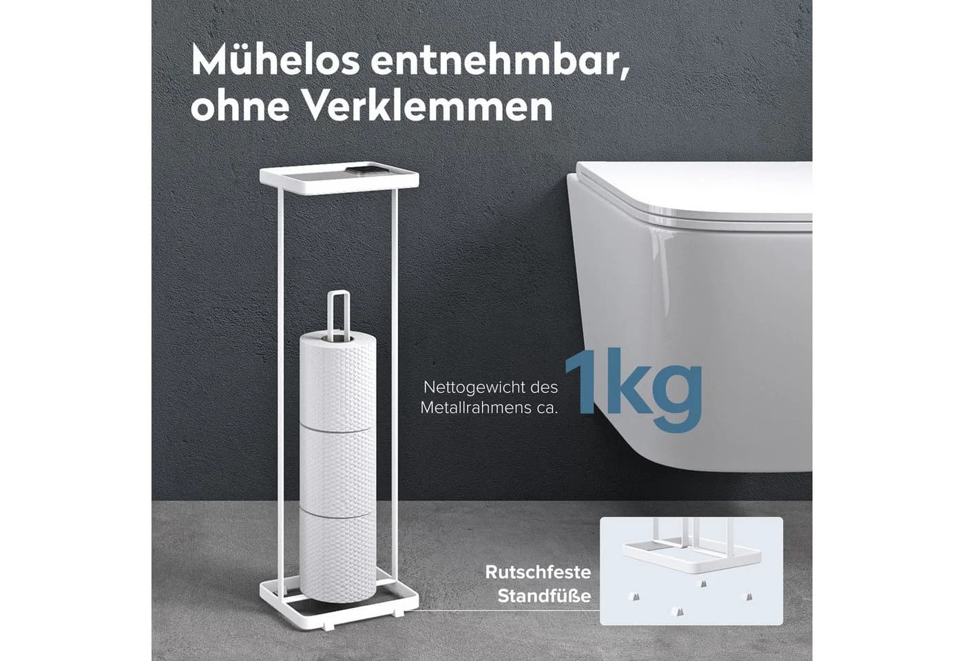 doporro Toilettenpapierhalter Stehend Matt Schwarz/Weiß - Bild 5