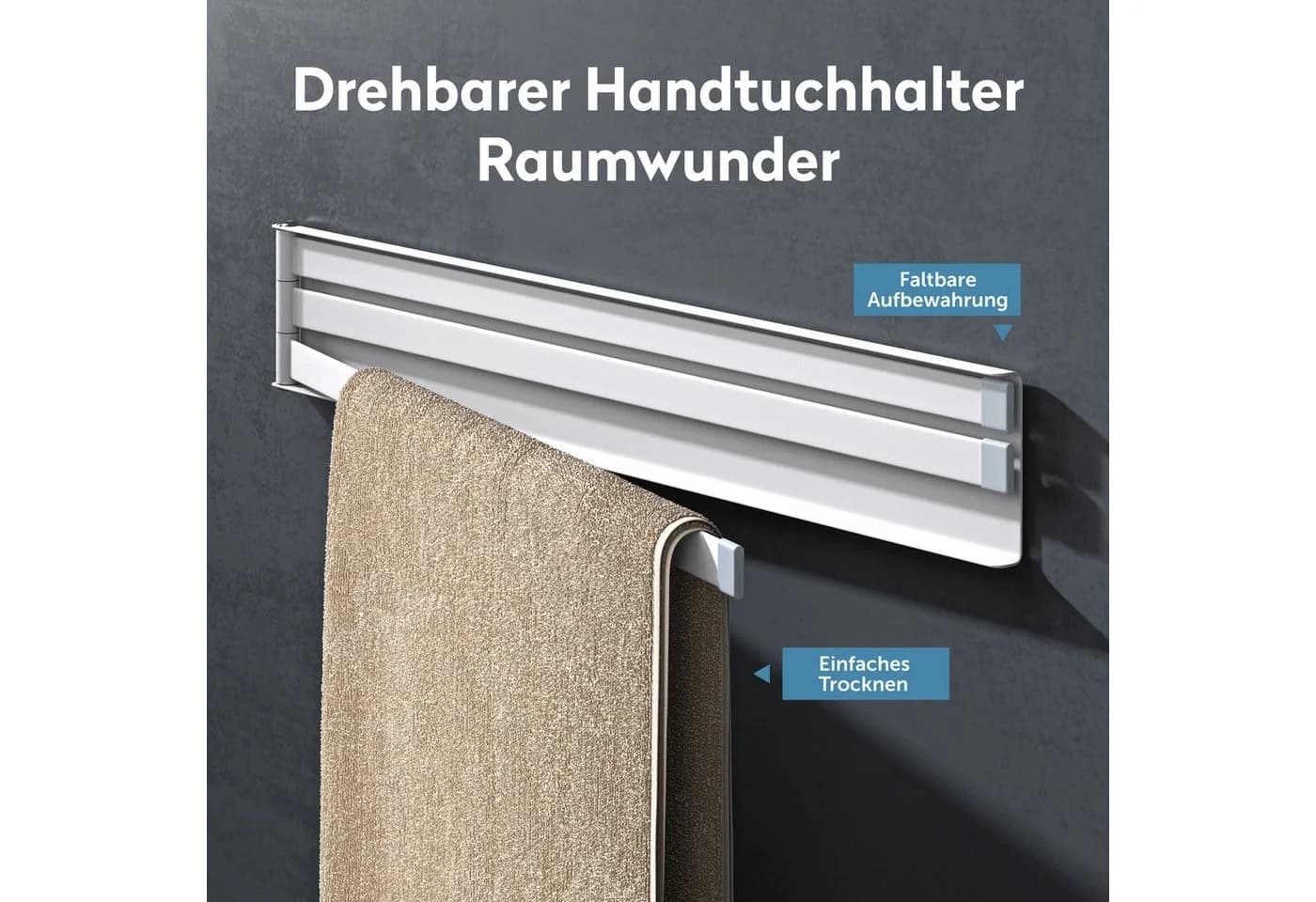 doporro Handtuchhalter Wandhalterung 180° schwenkbar Magnet Schwarz/Weiß - Bild 3