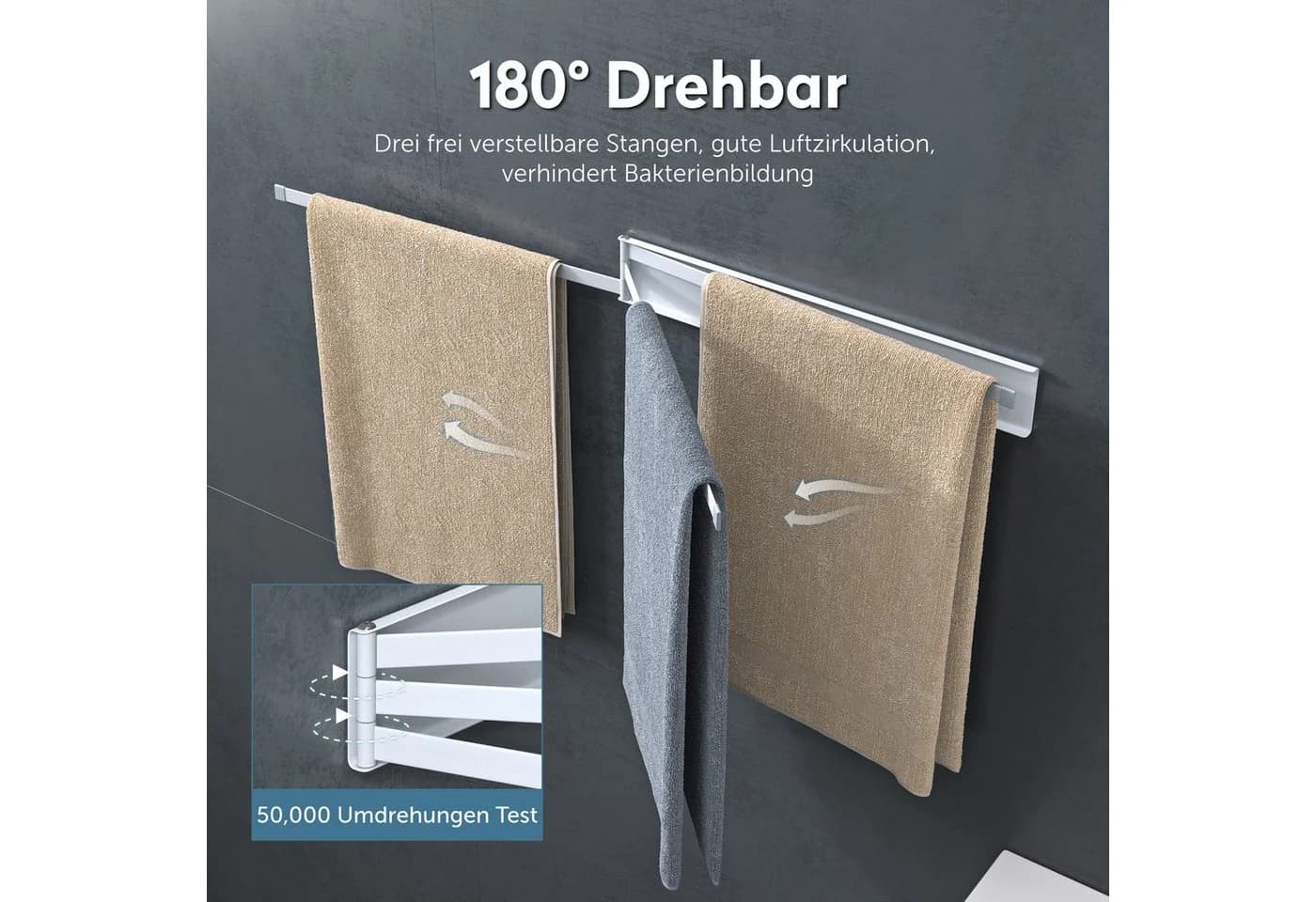 doporro Handtuchhalter Wandhalterung 180° schwenkbar Magnet Schwarz/Weiß - Bild 4