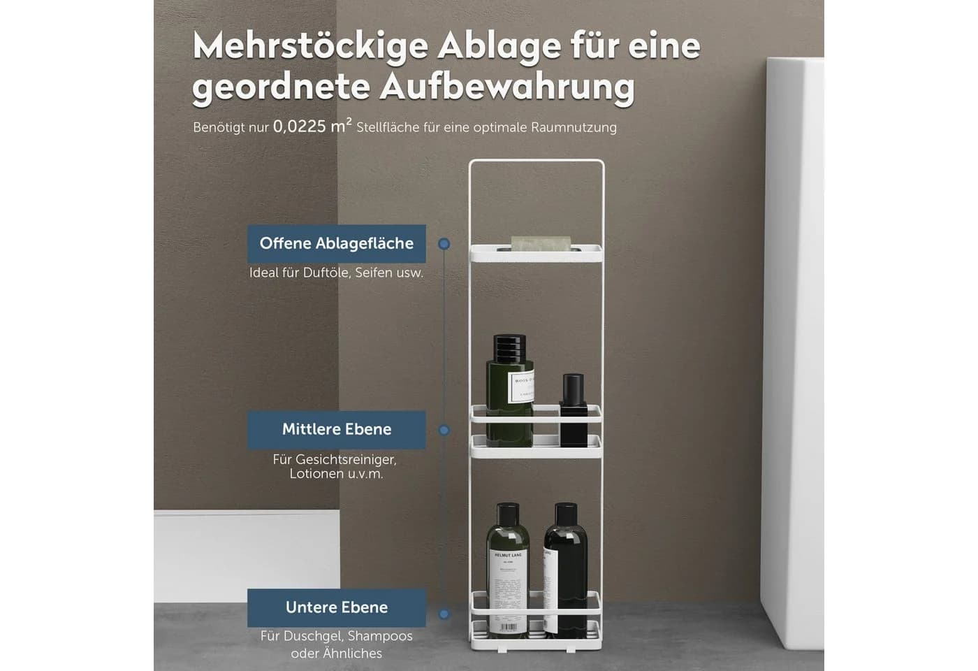 doporro Badregal Duschablage Toilettenregal Bodenstehend ohne Bohren 3 Ebenen Reglo02