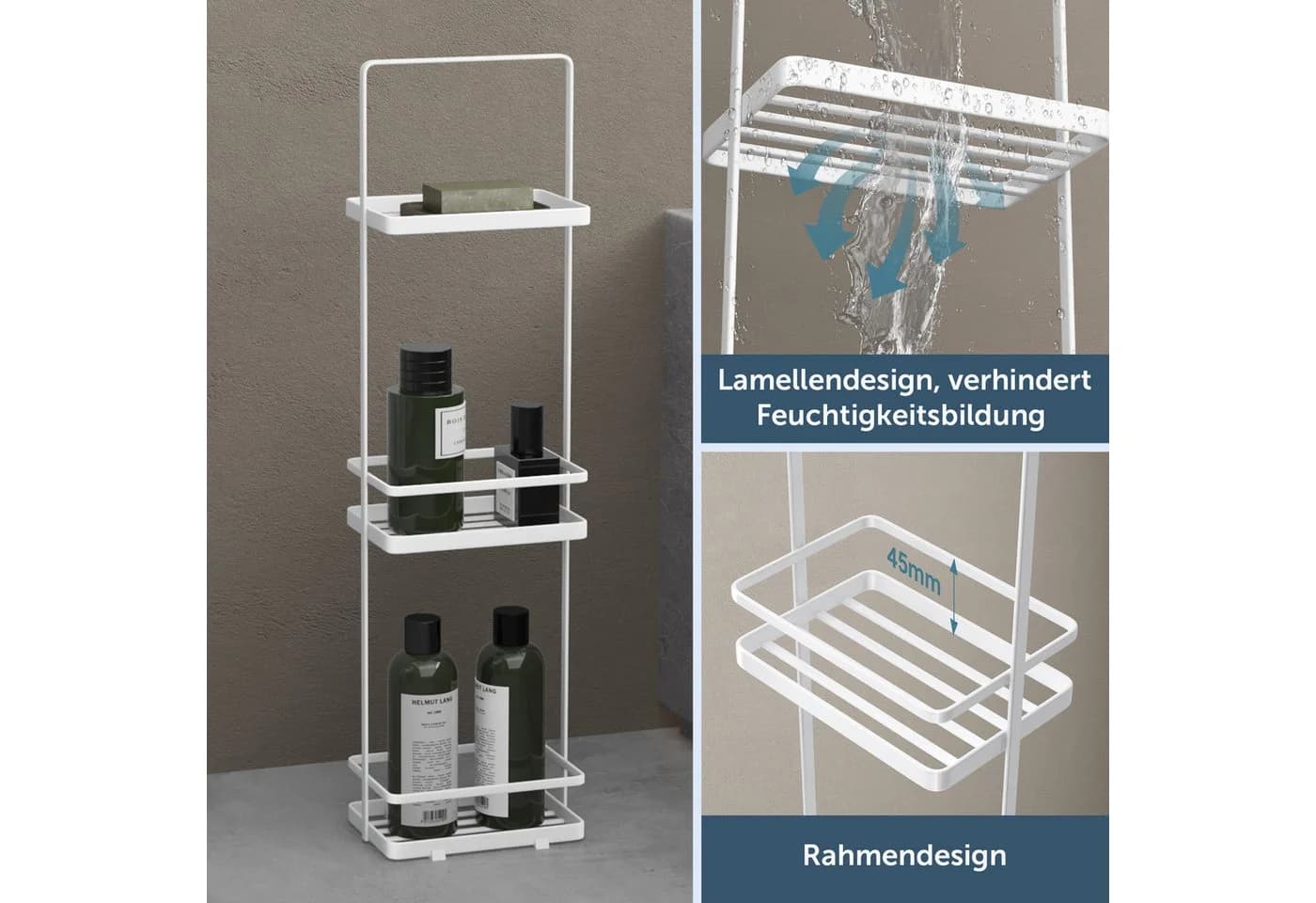doporro Badregal Duschablage Toilettenregal Bodenstehend ohne Bohren 3 Ebenen Reglo02 - Bild 3