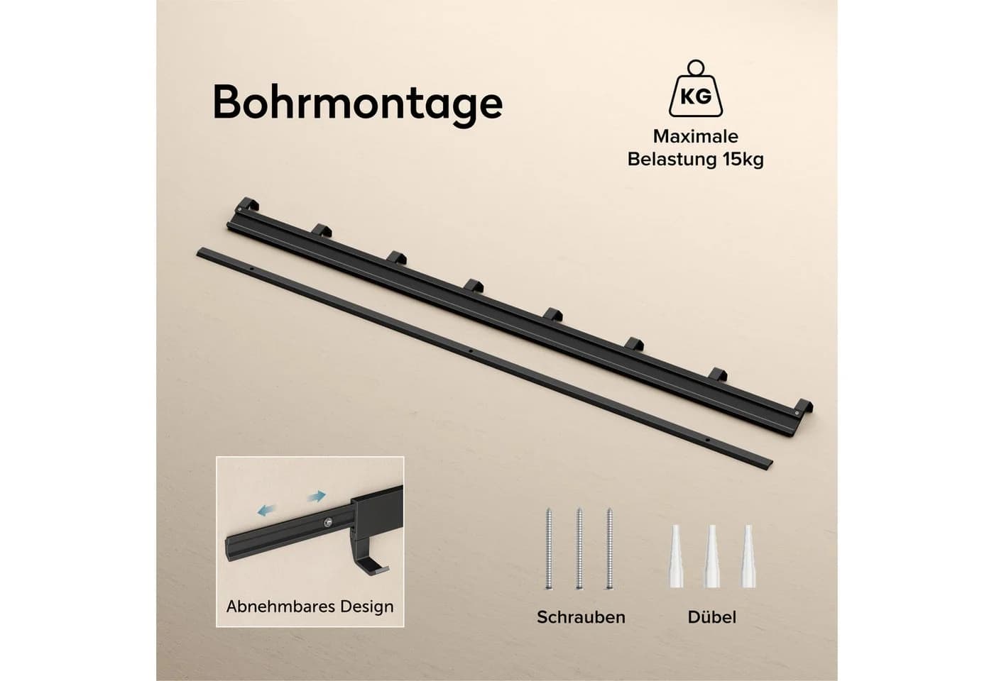 doporro Garderobenleiste mit verschiebbaren Haken Aluminium Schwarz - Bild 5