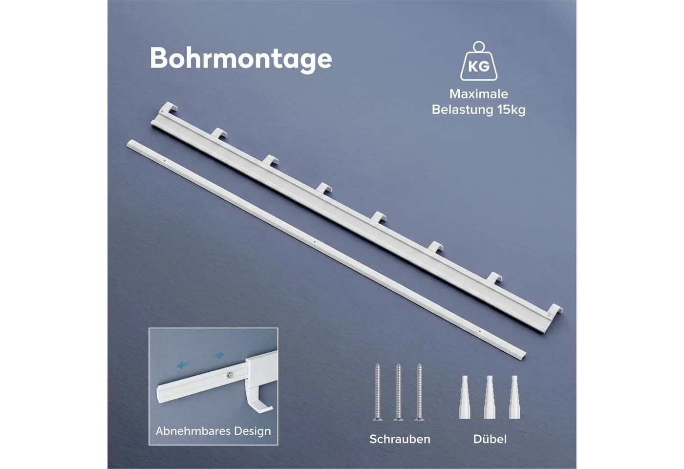 doporro Garderobenleiste mit 5 verschiebbaren Aluminium-Haken weiß - Bild 5
