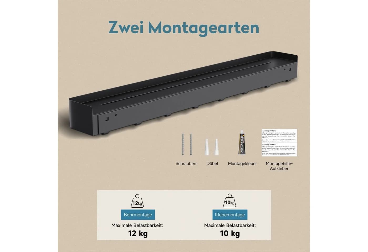 doporro Wandgarderobe Hakenleiste mit Ablage Schwarz Carbonstahl - Bild 4