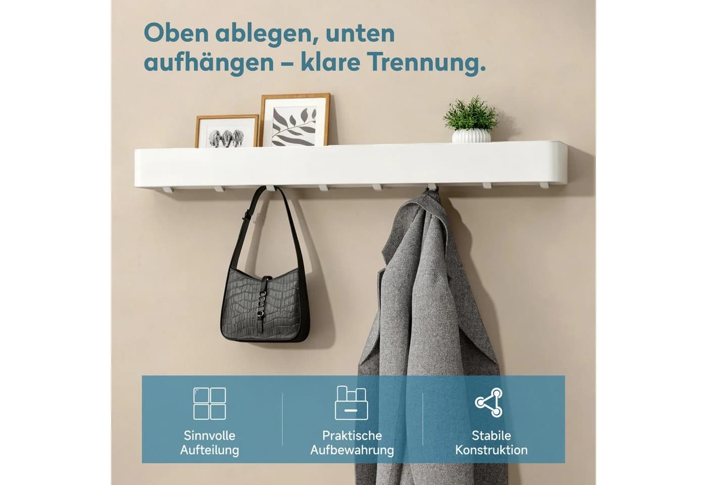 doporro Wandgarderobe mit Ablage Reglo-05 aus Stahl