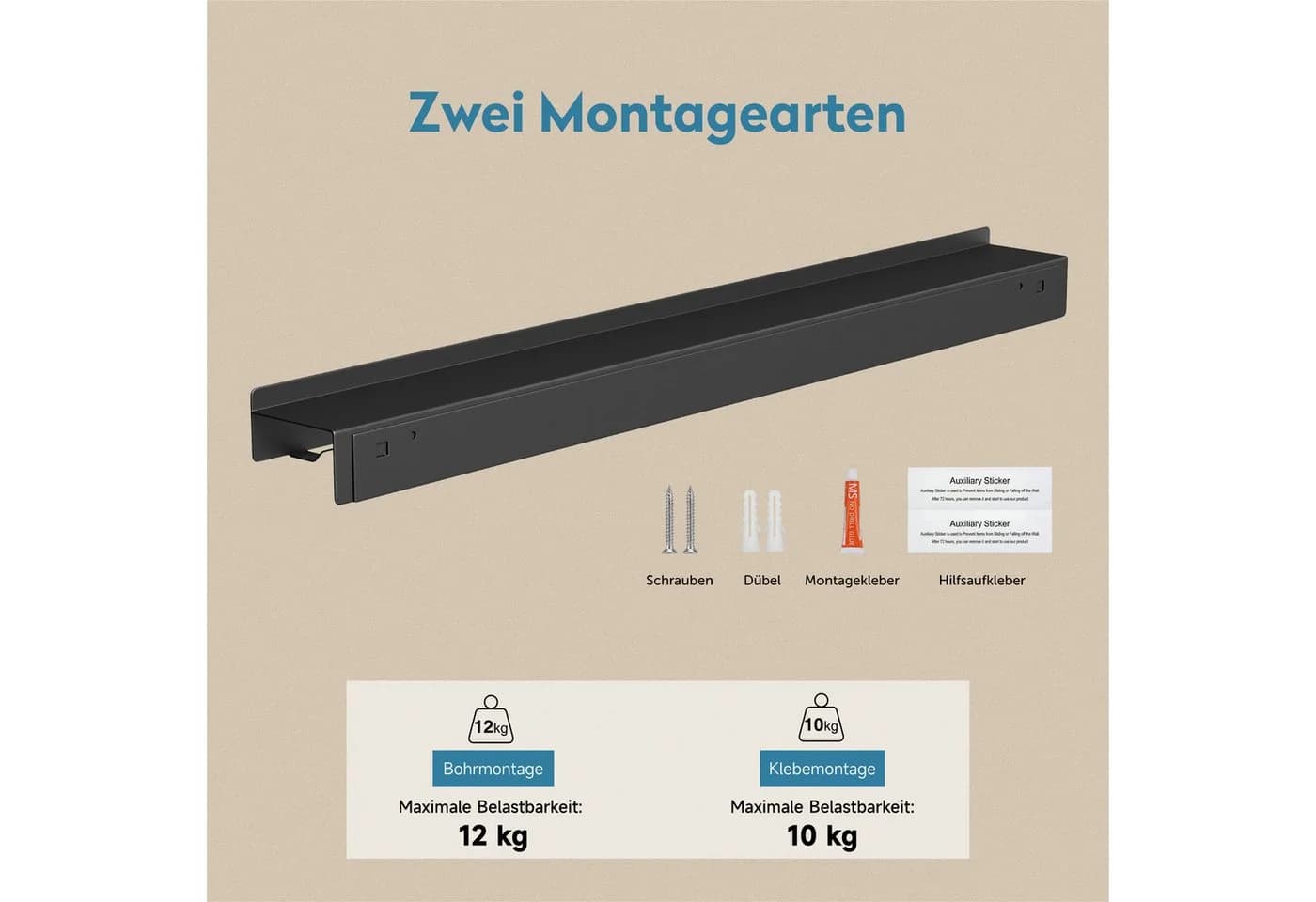 doporro Garderobenleiste Stalo mit Ablage & Haken, Metall, Schwarz - Bild 4