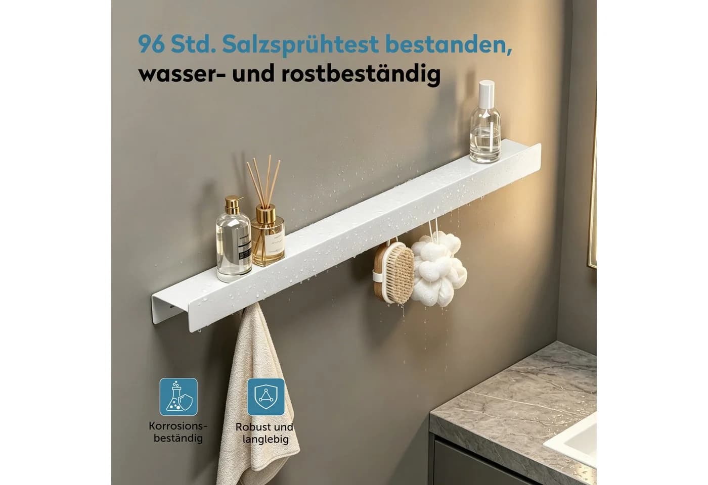 doporro Garderobenleiste mit Ablage 6 Haken Metall Sandweiß - Bild 5