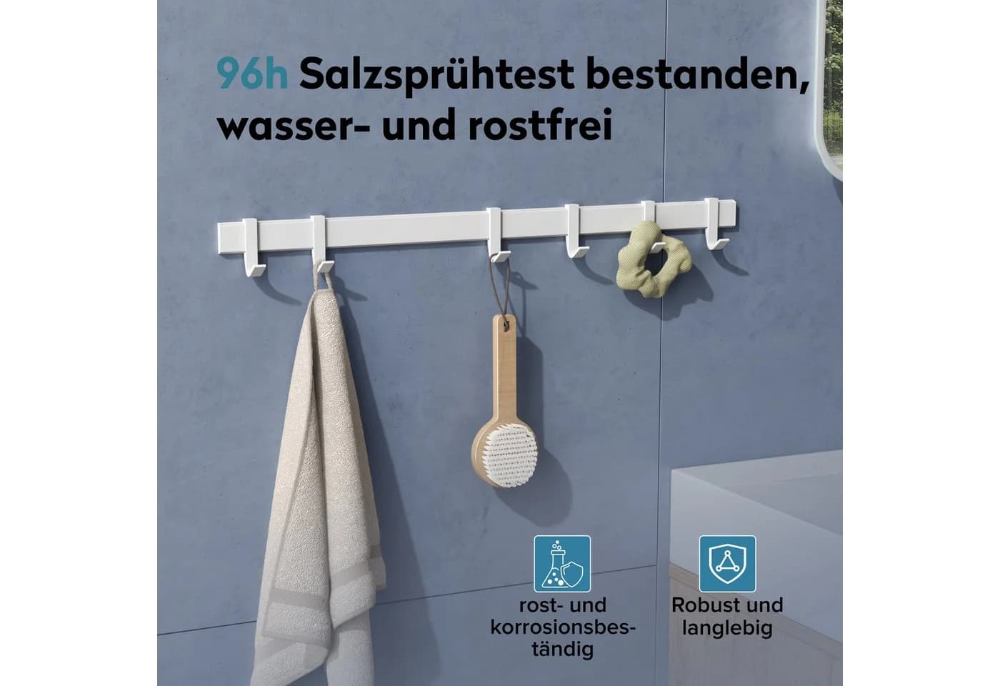doporro Garderobenleiste Alu-Wandhaken selbstklebend Matt Schwarz/Weiß - Bild 4