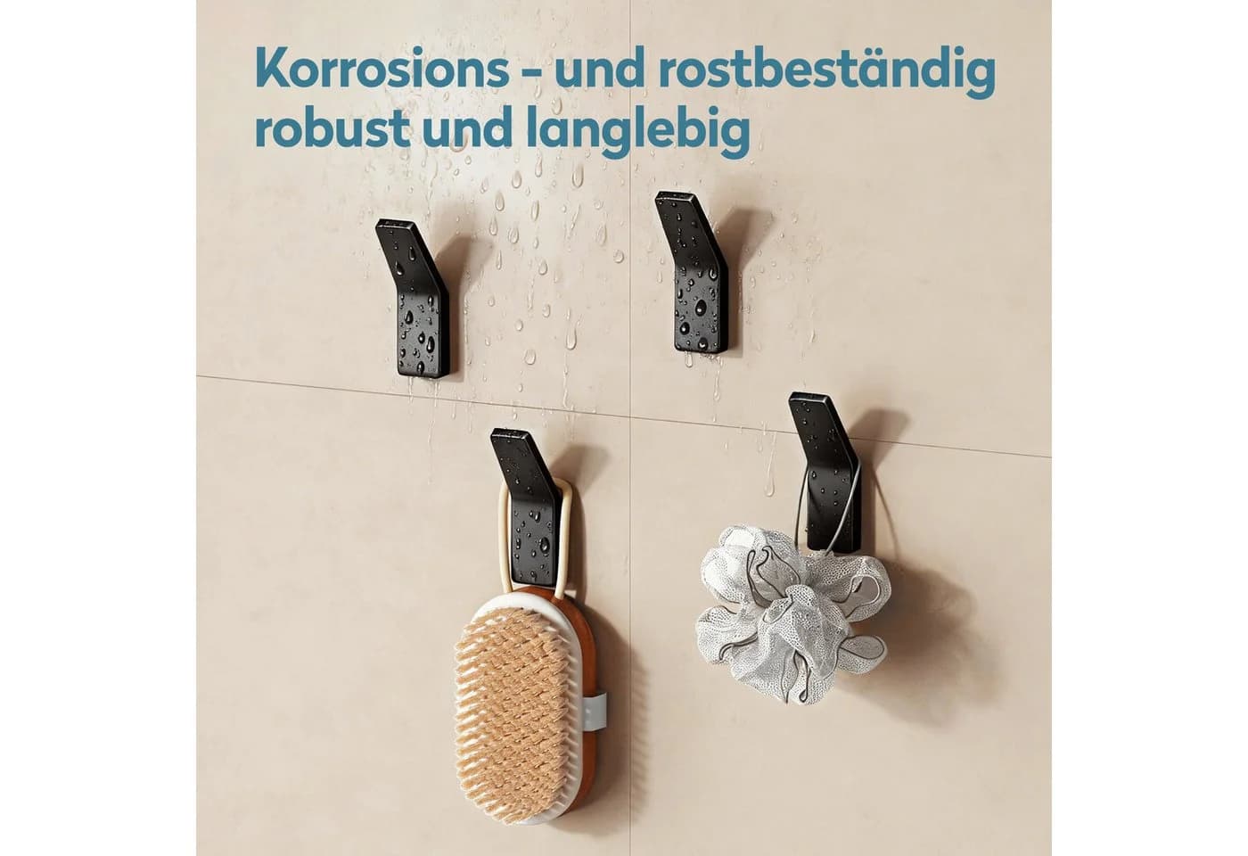 doporro Wandhaken 4er Set Schwarz Zinklegierung ohne Bohren - Bild 3
