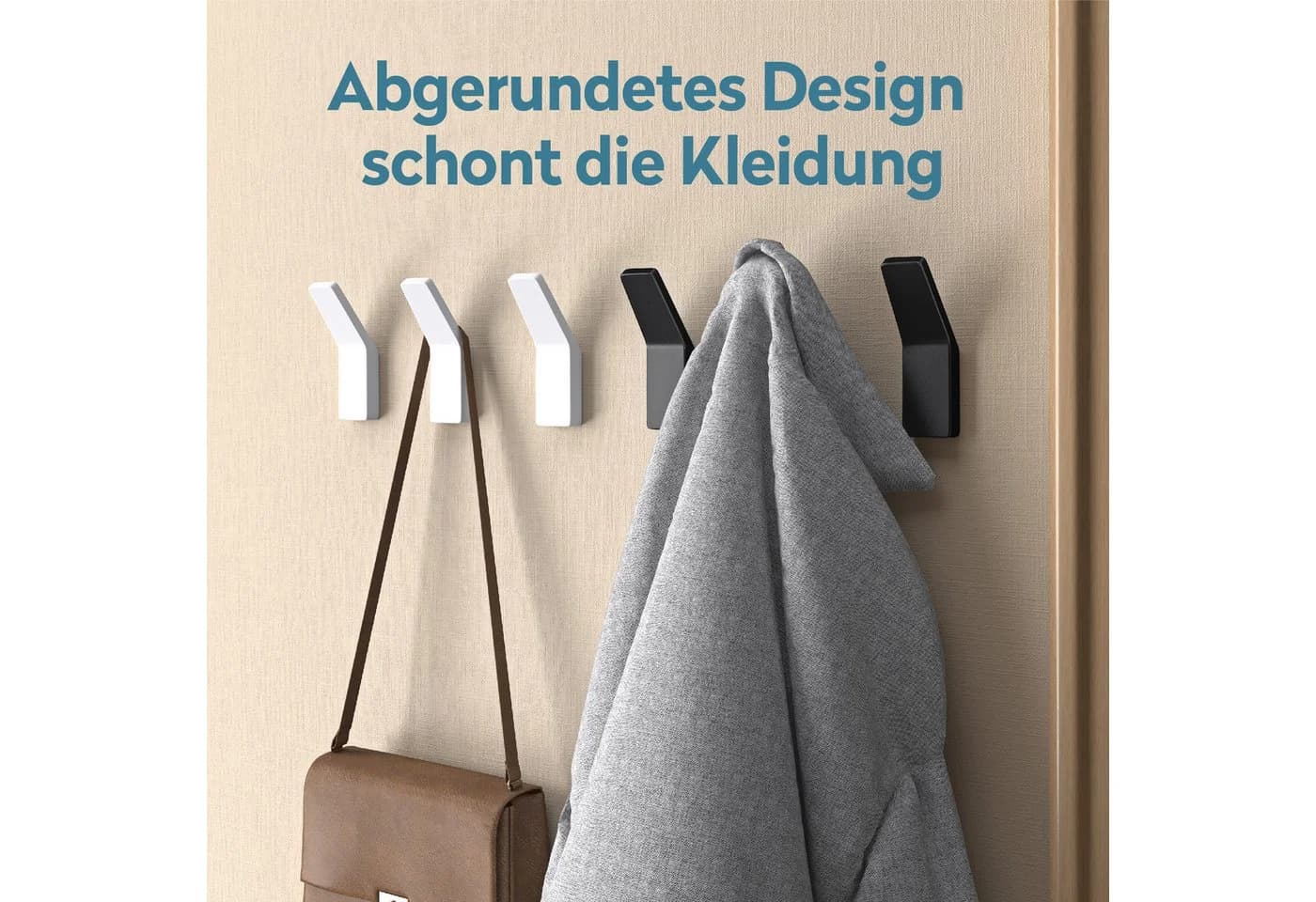 doporro Wandhaken 4er Set Schwarz Zinklegierung ohne Bohren - Bild 4