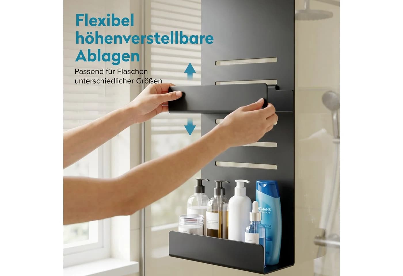doporro Duschablage 2 Ebenen höhenverstellbar mit Haken Schwarz - Bild 4