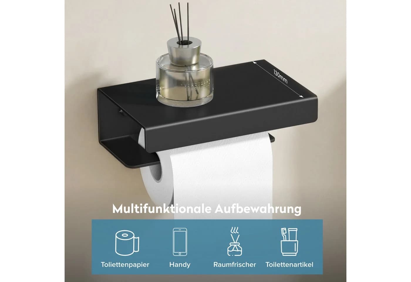 doporro Toilettenpapierhalter mit Ablage Lino-05 Aluminium Schwarz - Bild 4