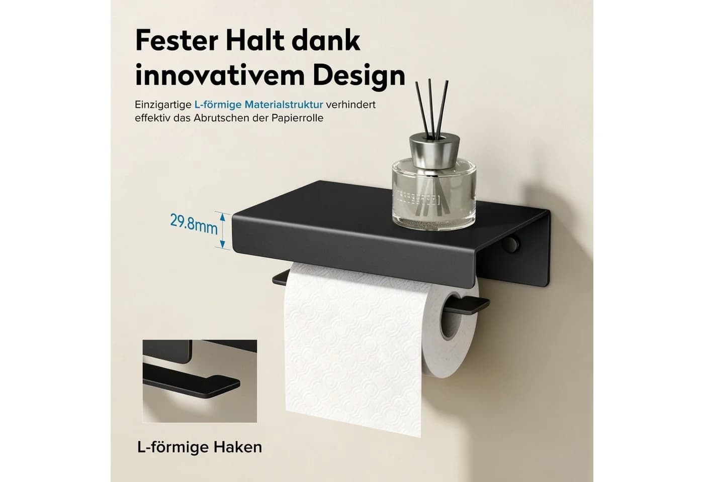 doporro Toilettenpapierhalter mit Ablage Lino-05 Aluminium Schwarz - Bild 5