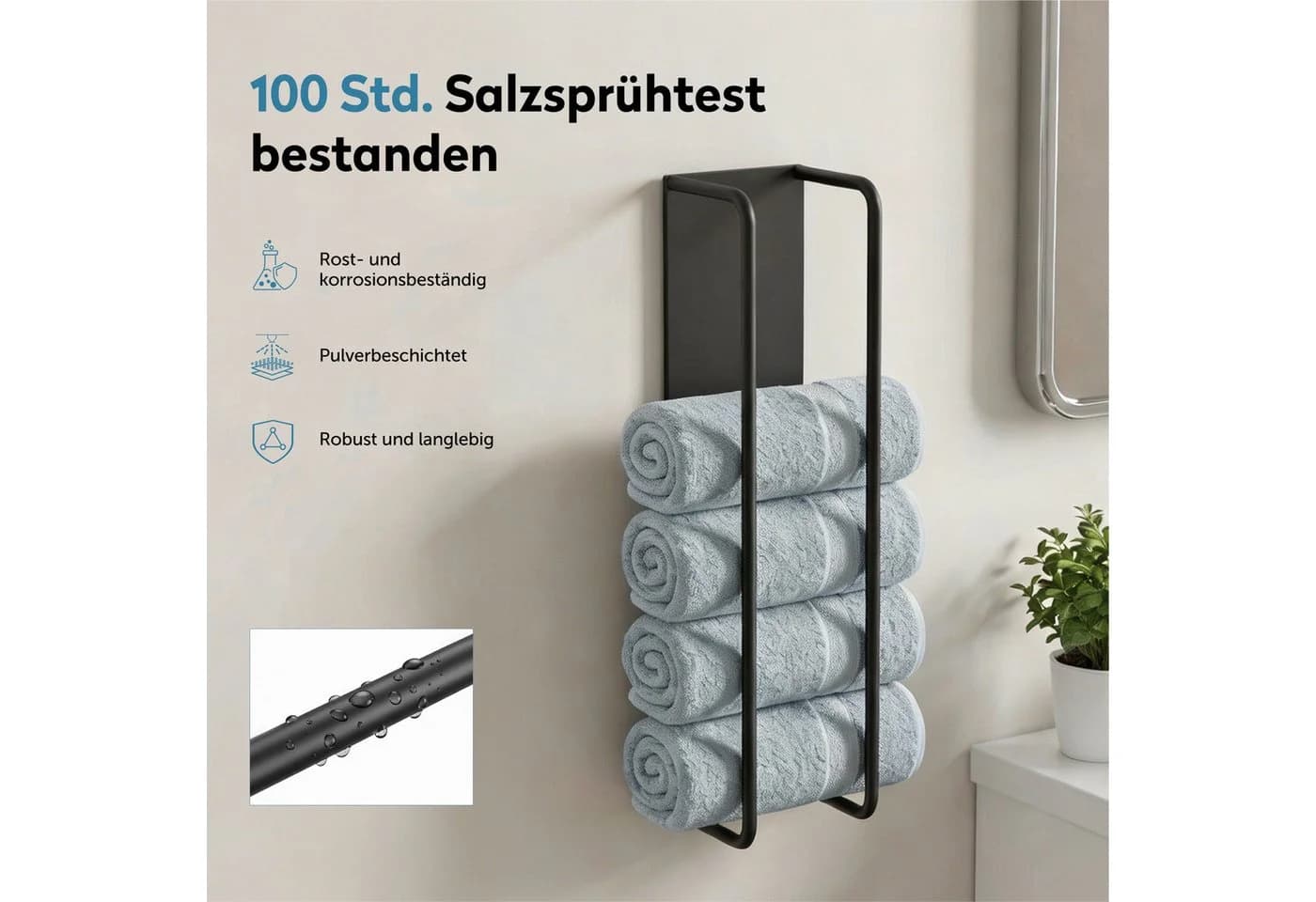 doporro Handtuchhalter selbstklebend 40cm Schwarz Metall - Bild 3