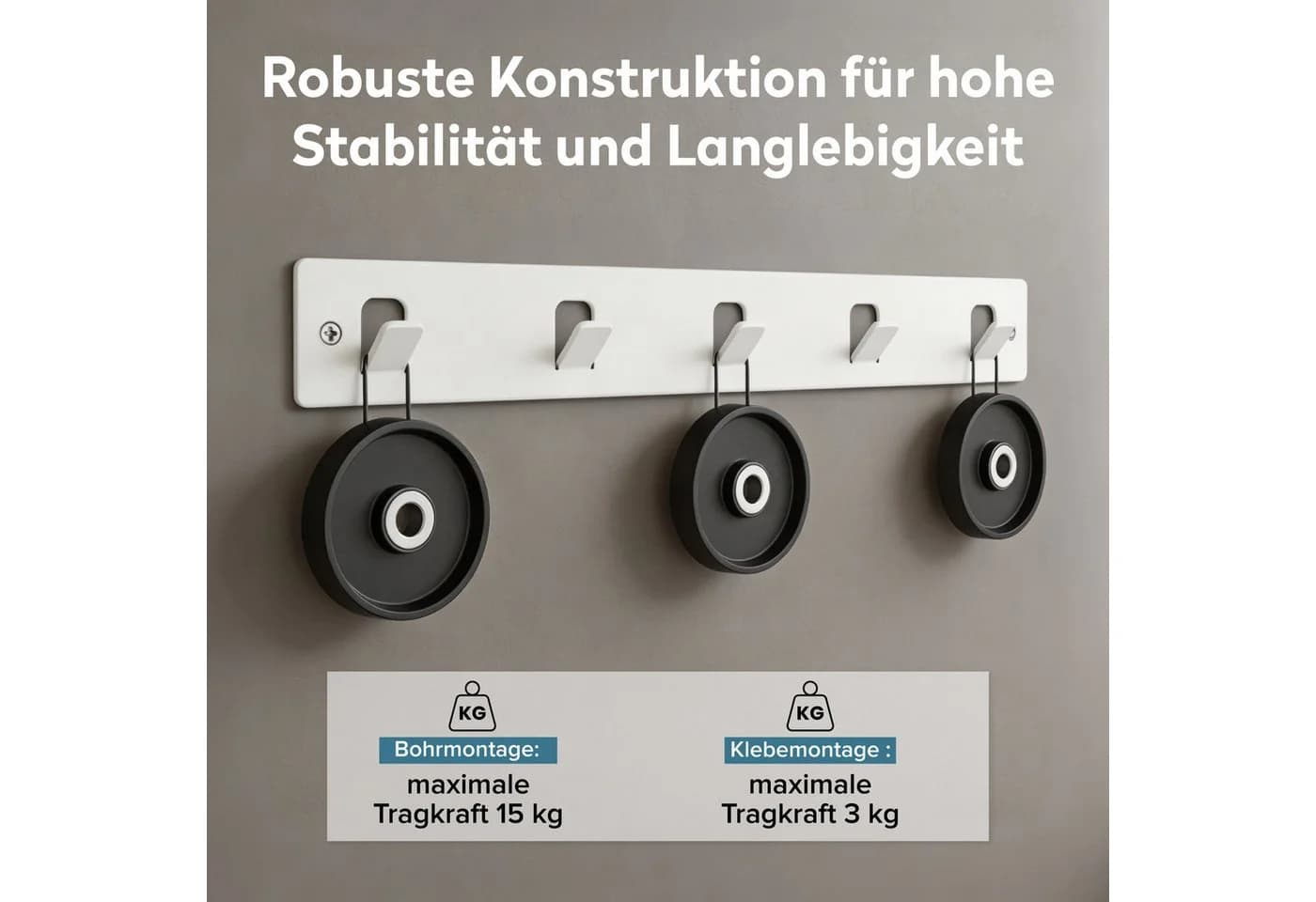 doporro Garderobenleiste mit 5 Haken Weiß - Bild 3