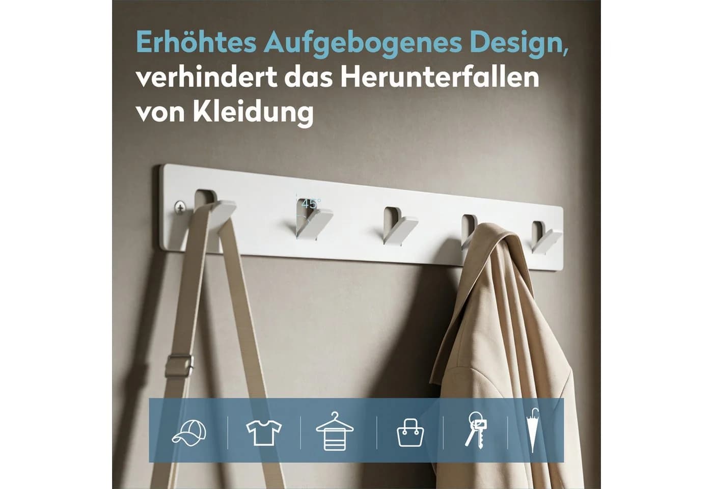 doporro Garderobenleiste mit 5 Haken Weiß - Bild 4