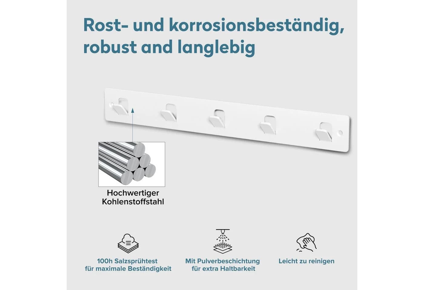 doporro Garderobenleiste mit 5 Haken Weiß - Bild 5