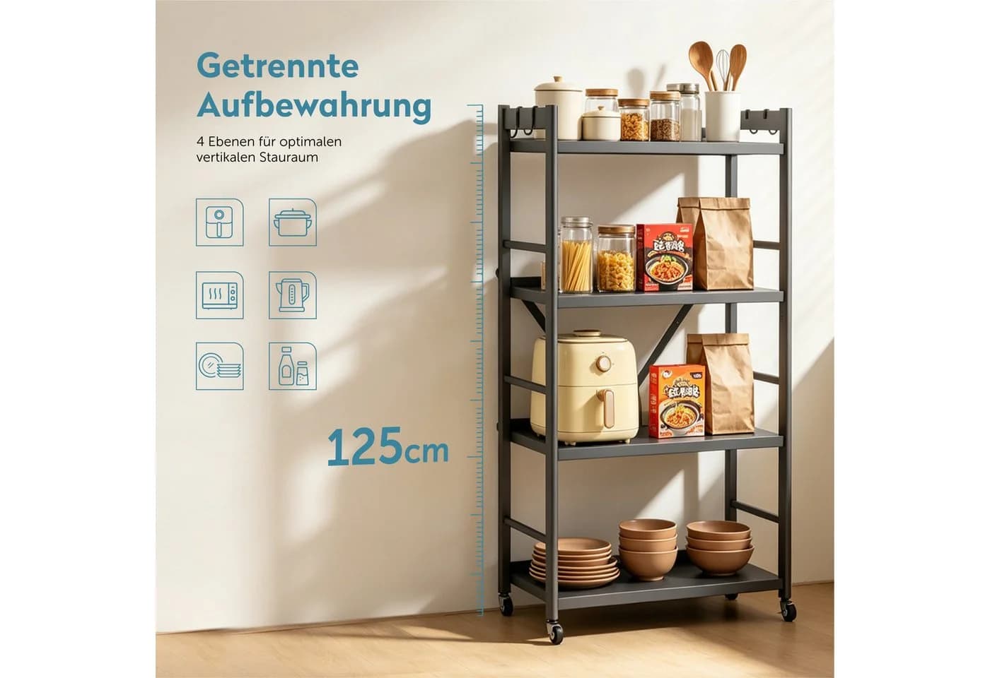 doporro Küchenregal 4 Ebenen Verzinkter Stahl Faltbar Silber - Bild 4