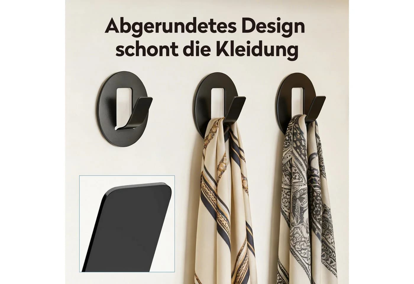 doporro Wandhaken Klebehaken ohne Bohren 4 Stück rund Schwarz