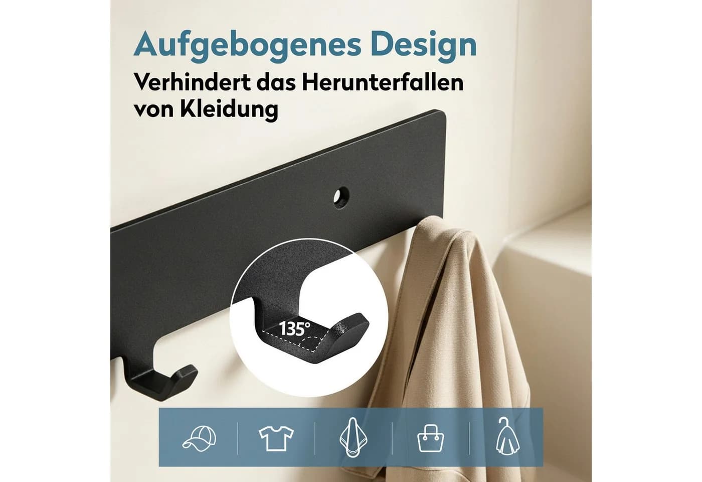 doporro Garderobenleiste Stalo-17 mit 7 Haken Schwarz - Bild 3