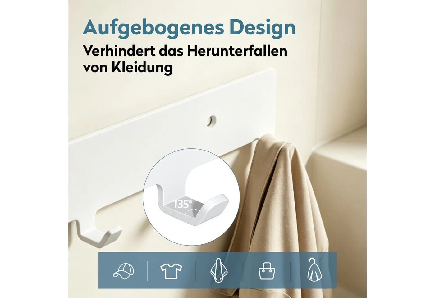 doporro Garderobenleiste 7 Haken Weiß Kohlenstoffstahl