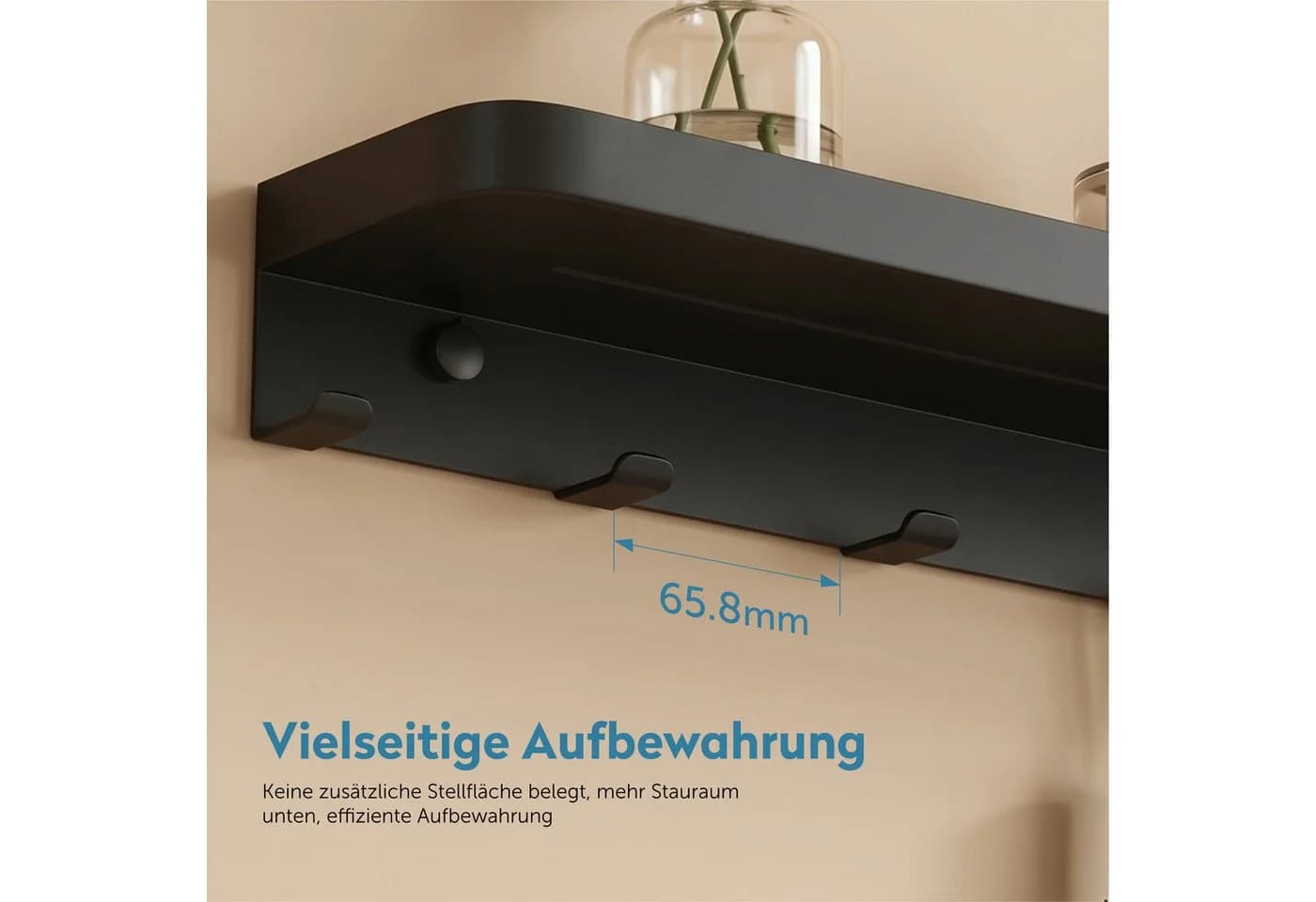 doporro Duschablage 50cm mit 7 Haken Carbonstahl - Bild 3