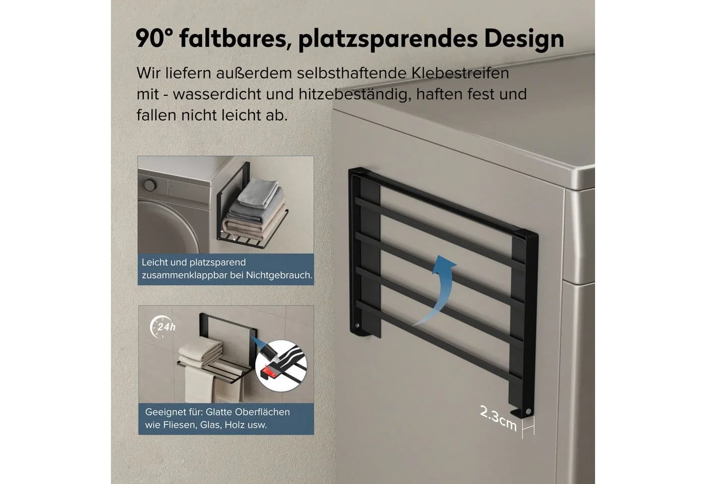 doporro Handtuchhalter Magnetisch Klappbar Schwarz Metall - Bild 4