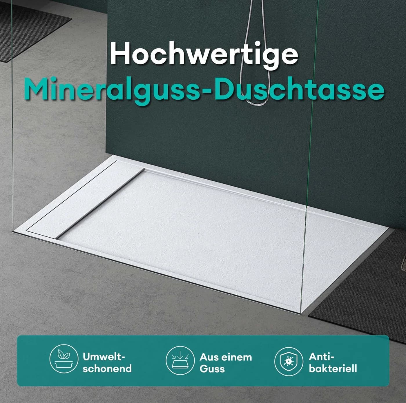 Mai & Mai Duschwanne Mineralguss DIN-Anschlüsse 90x100-160cm - Bild 5