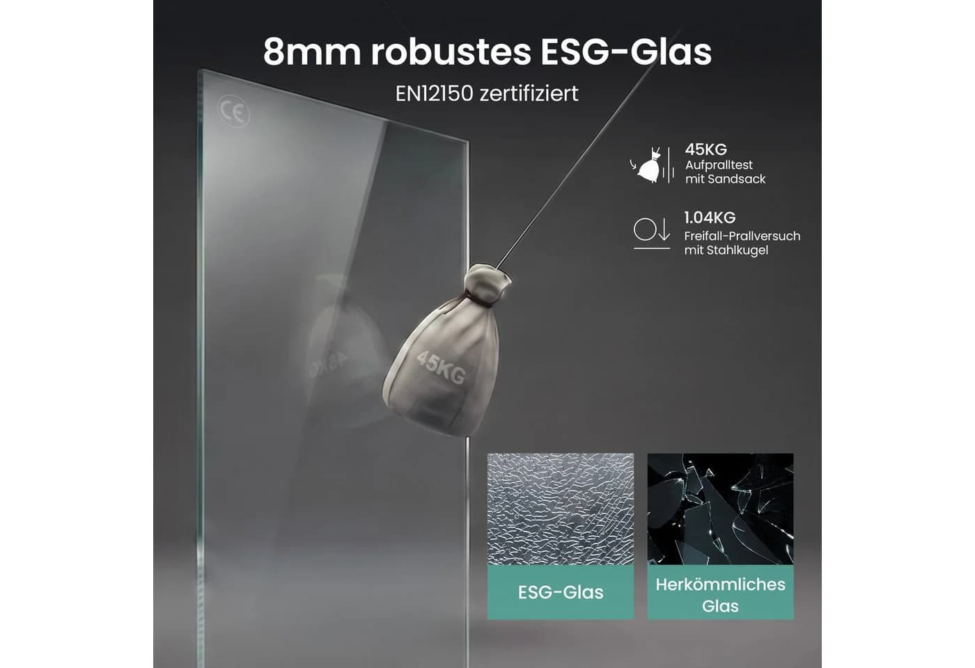 Mai & Mai Glasdusche Teramo70K Schwarz 8mm ESG Nano - Bild 5