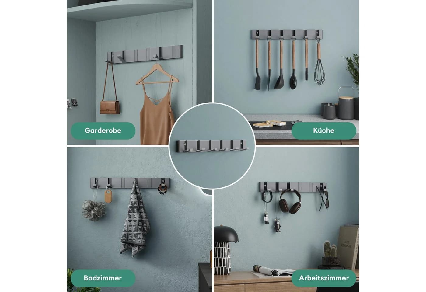 Mai & Mai Wandgarderobe Wandhaken mit 4/6 klappbaren Haken, Faltmechanik und Anti-Rutsch-Textur - Bild 4