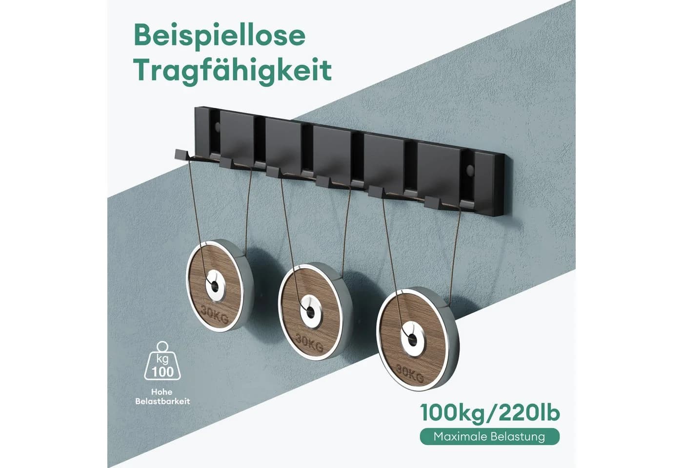 Mai & Mai Wandgarderobe Wandhaken Garderobenleiste mit 4/6 klappbaren Haken, Faltmechanik und Anti-Rutsch-Textur - Bild 5