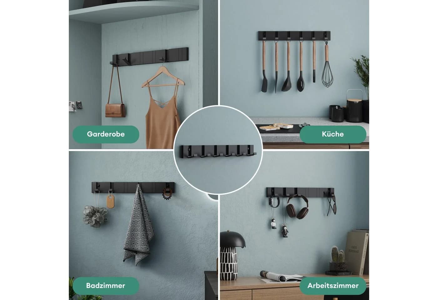 Mai & Mai Wandgarderobe Wandhaken Garderobenleiste mit 4/6 klappbaren Haken, Faltmechanik und Anti-Rutsch-Textur - Bild 4
