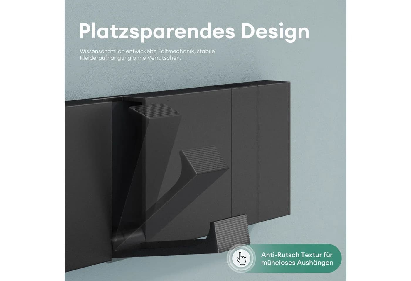 Mai & Mai Wandgarderobe Wandhaken Garderobenleiste mit 4/6 klappbaren Haken, Faltmechanik und Anti-Rutsch-Textur - Bild 5