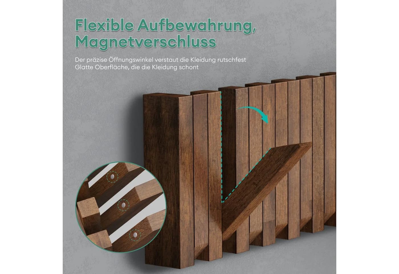 Mai & Mai Wandgarderobe mit magnetischen Klapphaken aus Holz - Bild 3