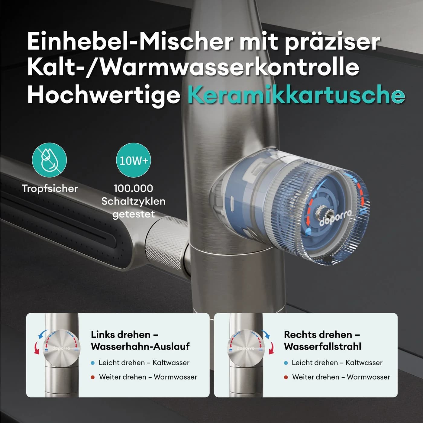 Mai & Mai Küchenarmatur Turnix03 360° drehbar Edelstahl gebürstet silber - Bild 3