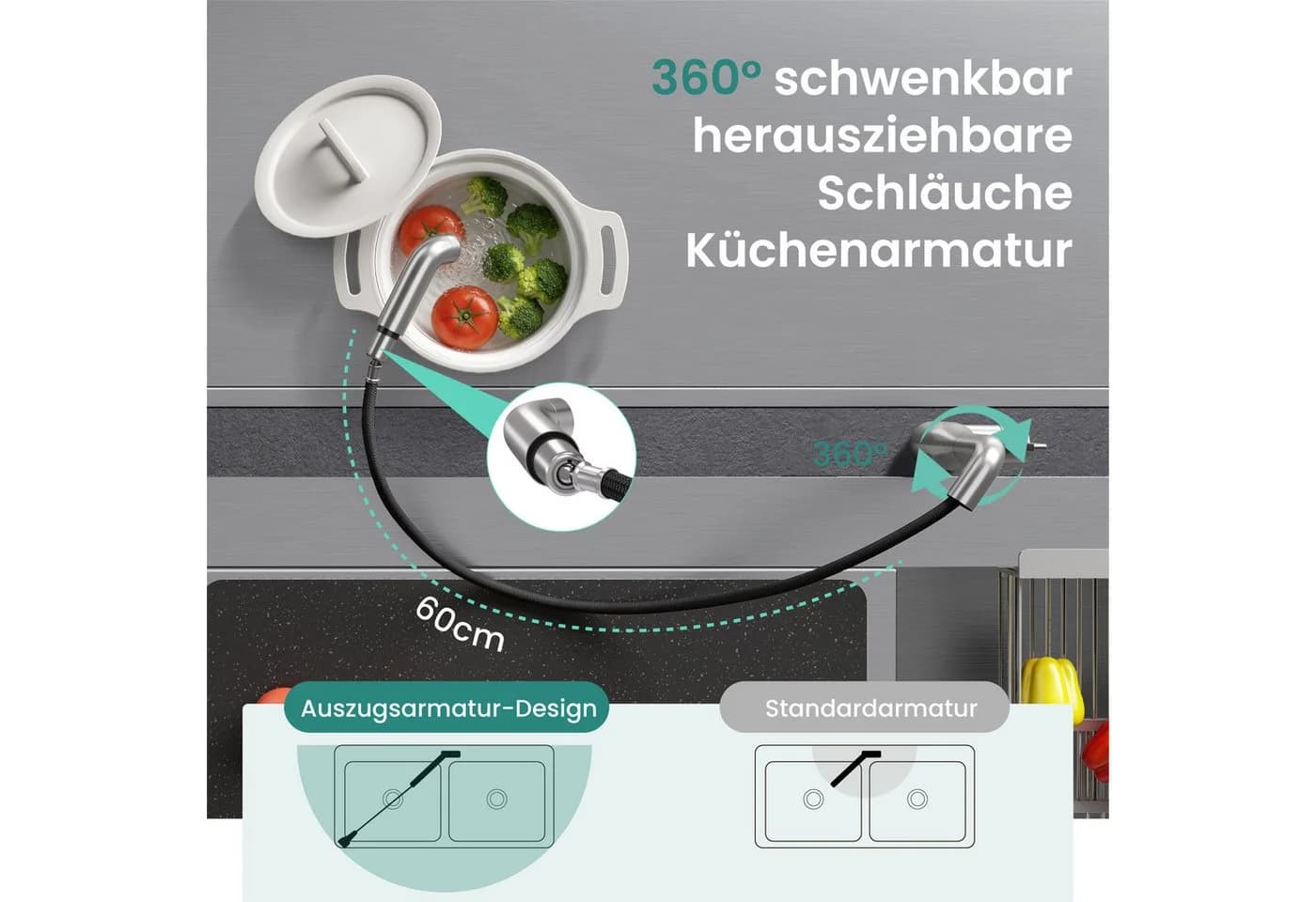 Mai & Mai Küchenarmatur Turnix04 Edelstahl 360° schwenkbar ausziehbar