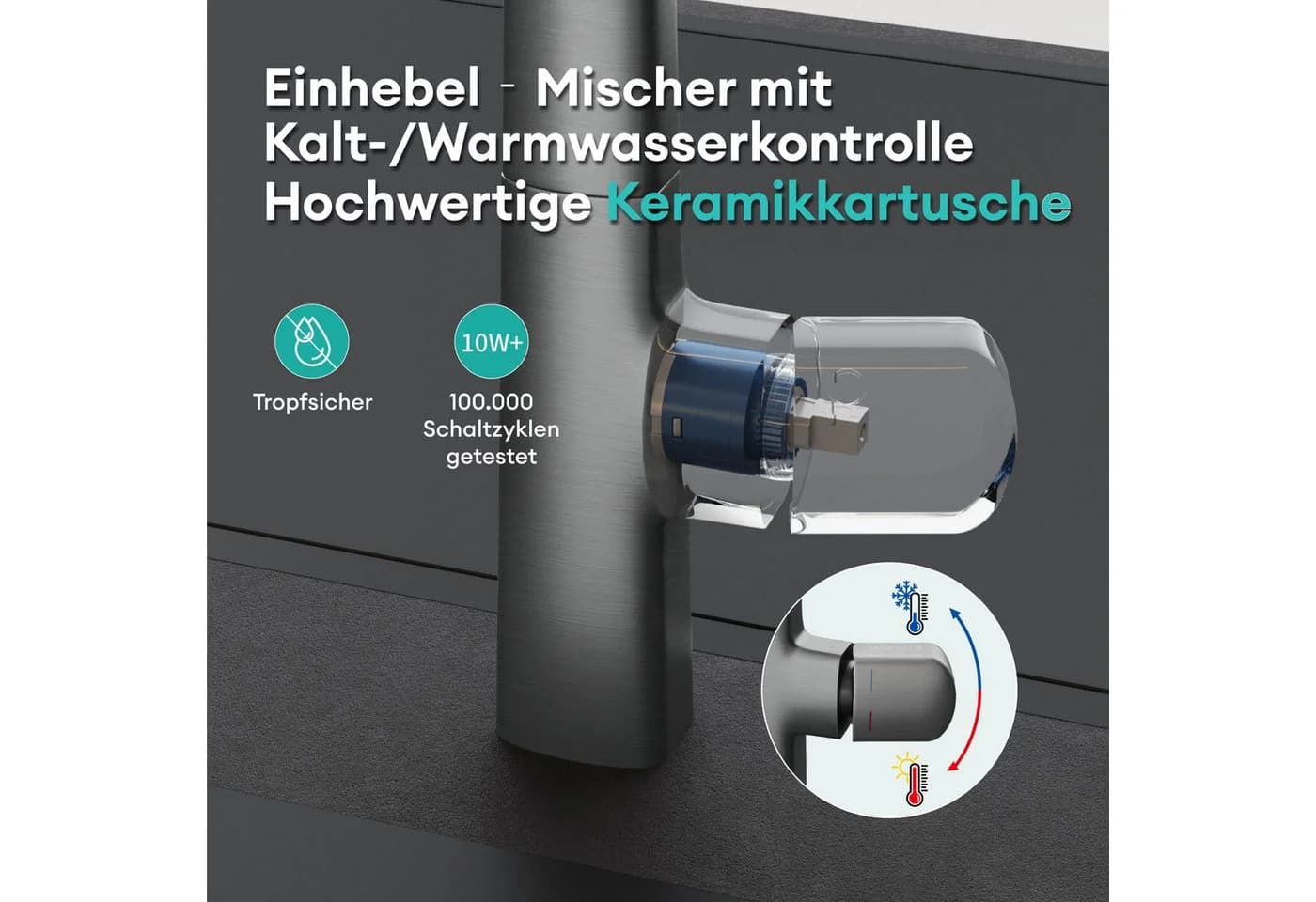 Mai & Mai Küchenarmatur Einhebelmischer 360° Schwarz/Silber - Bild 3