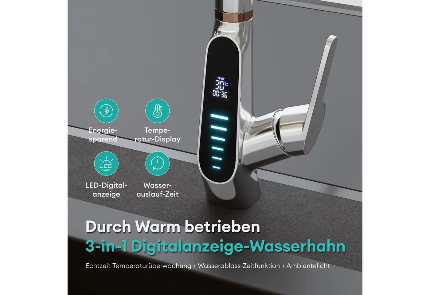 Mai & Mai Küchenarmatur MS-8085 mit LED-Anzeige & 360° Schwenker - Bild 4