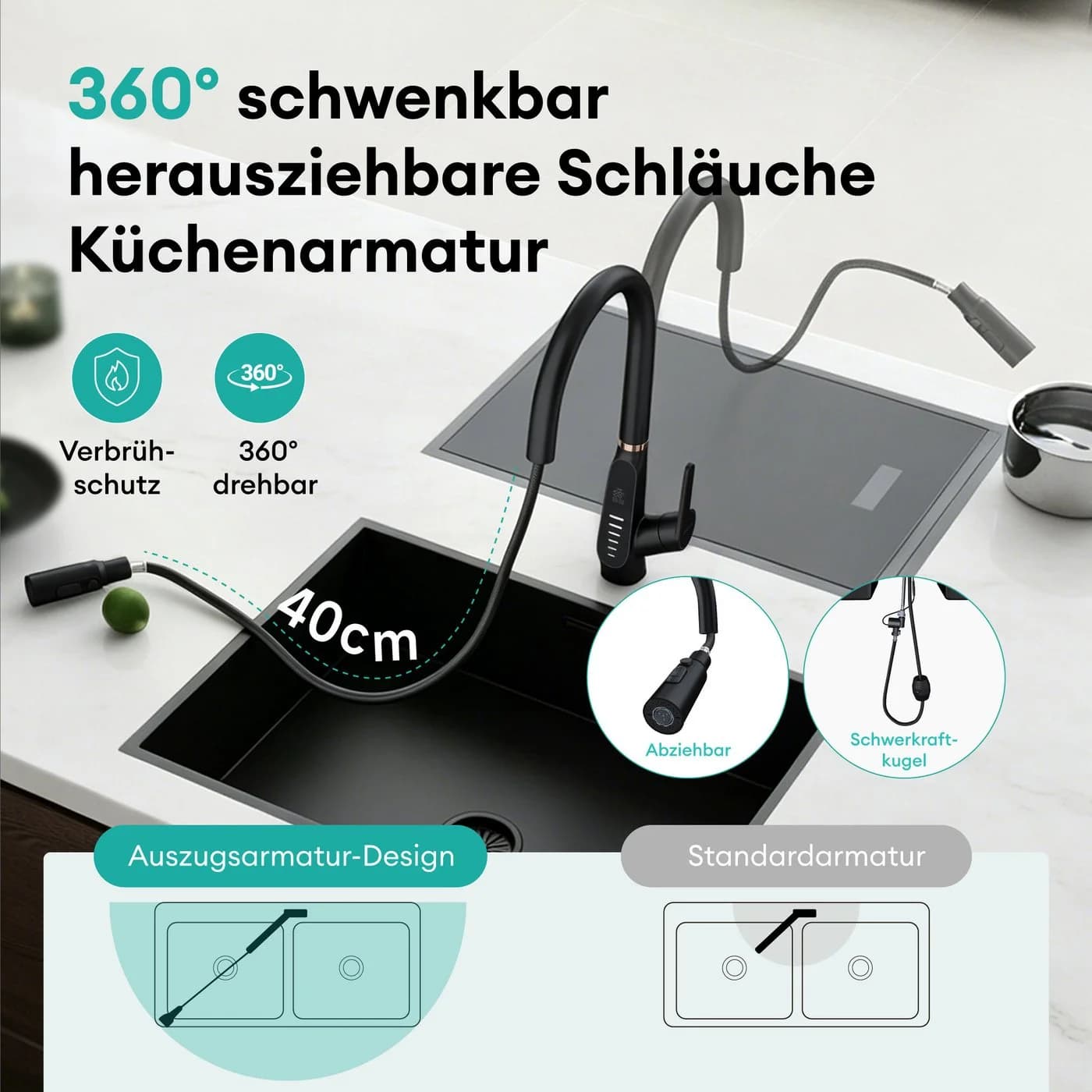 Mai & Mai Küchenarmatur MS-8085 Silber/Schwarz Keramikkartusche - Bild 3