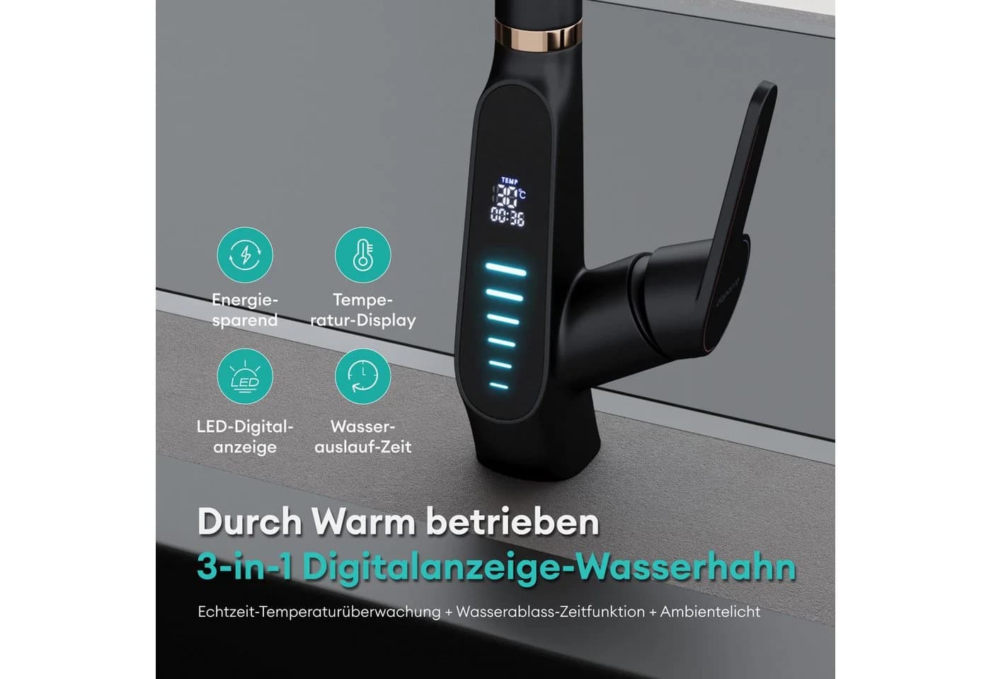 Mai & Mai Küchenarmatur MS-8085 Silber/Schwarz Keramikkartusche - Bild 4