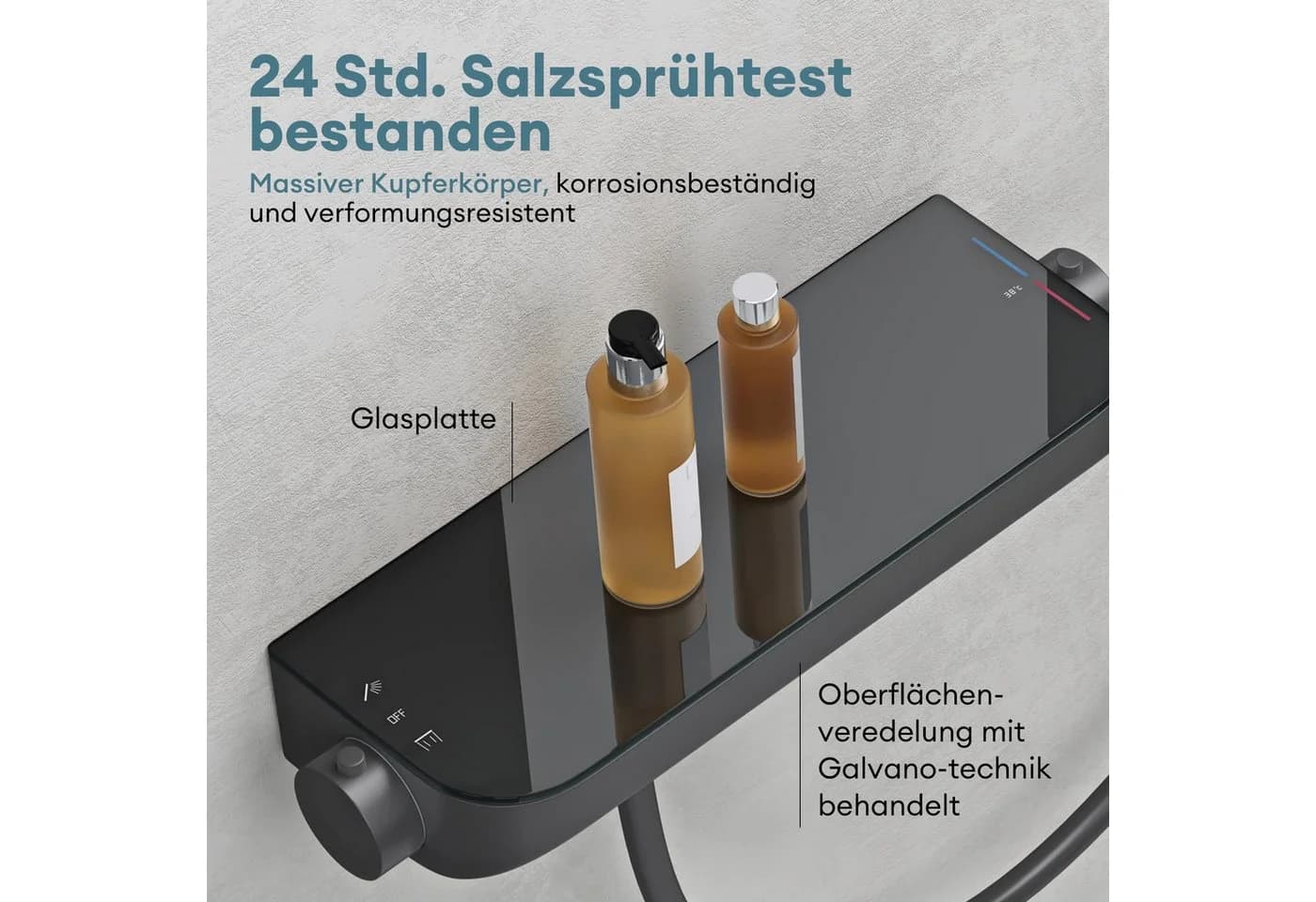 Mai & Mai Duscharmatur Duschsystem mit Thermostat Komplettset 3 Strahlarten