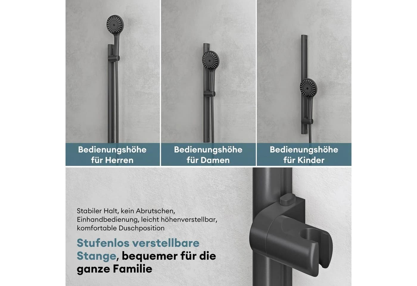 Mai & Mai Duscharmatur Duschsystem mit Thermostat Komplettset 3 Strahlarten - Bild 5